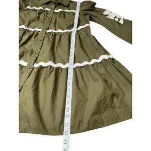 Olive Green Cotton Tiered Mini Dress Floral Embroidery‎ Ric Rac ID17203 Womens thumbnail 3