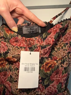 Dress Forum Tank Vintage Floral Print Striped Lurex Top with Lace Trim thumbnail 6