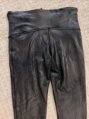 SPANX Faux Leather High-Waist Leggings - Black Athleisure Athletic Size: Large thumbnail 7