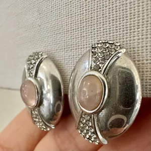 Alex Nicole by 1928 silver tone rose quartz vintage clip on earrings thumbnail 3