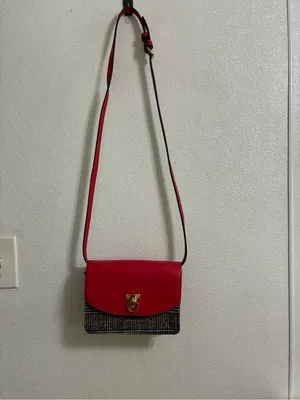 M & S Collection Red Faux Leather and Plaid Crossbody Bag thumbnail 4