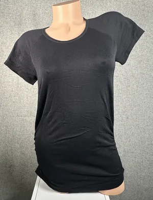 Athleta Medium‎ Top Speedlight Tee Womens Black Stretch Short Sleeve Maternity? thumbnail 1