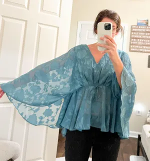 Maurice's NWT Turquoise Blue Whimsical Sheer Floral Blouse thumbnail 3