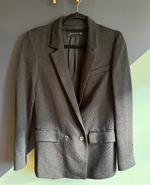 Zara Woman Black Brocade Double Breasted Blazer / Smoking Jacket, Size S thumbnail 1