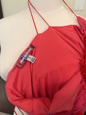 Urban Outfitters pink cherry pattern lace deep neckline slip dress thumbnail 9