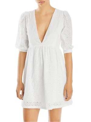 Fore Floral Eyelet Puff Sleeve Dress Size XS White NWT thumbnail 10