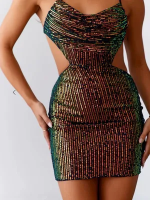 Hello Molly Iridescent Sequin Cutout Mini Dress - Black with Multicolor Sparkle thumbnail 1