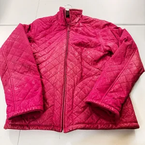KC Collections Quilted‎ Pink Fleece Lined Jacket Women's M Full Zip Argyle flaw thumbnail 1
