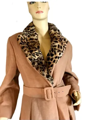 Oronero Tan Italian Wool & Animal Print Rabbit Fur Collar Coat (8) thumbnail 7