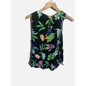 Zara‎ Woman Blouse Women XS Black Tropical Bird Floral Print Sleeveless Summer thumbnail 5