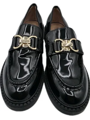 Womens Platform Patent Loafers Slip On Shoes Size 9.5 Black Gold Accents INC NEW thumbnail 1