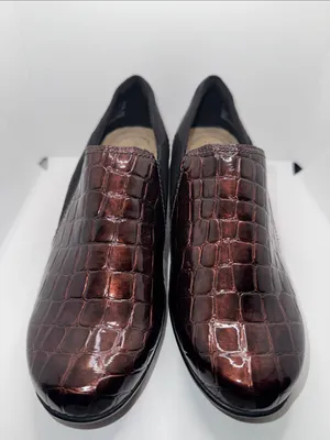 Clarks Emily Amelia Loafers Women's US 8.5 W Brown Croc Patent Shoes thumbnail 5