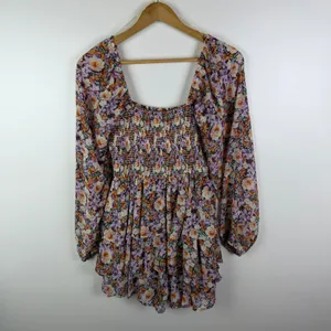 Entro Floral Smocked Tiered Mini Dress Romper Medium Cottage Boho Festival Flowy thumbnail 6
