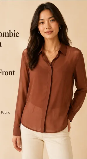 Abercrombie & Fitch Sheer Chocolate Brown Chiffon Button Down Blouse Size S thumbnail 1