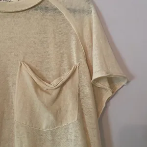 We The Free Cream Knit Short Sleeve Loungewear Top Oversized Women's size XS thumbnail 3
