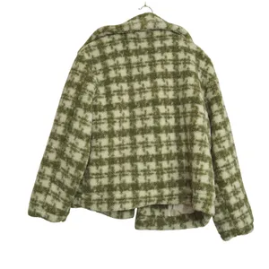 Blu Pepper Large Green Boho Checkered Sherpa Jacket Faux Fur Button Front Coat thumbnail 6