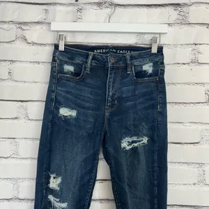 American Eagle Super Hi-Rise Jegging Women’s 4R Distressed Dark Wash Stretch Y2K thumbnail 5