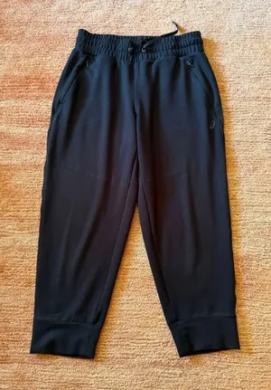 ASICS Women’s Black Cropped Joggers Stretch Athletic Tapered Pants M thumbnail 1