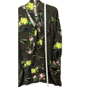 Babaton Tunic Mini Dress‎ S Green Floral Tie Neck Pockets Fairy Grunge Whimsy thumbnail 9