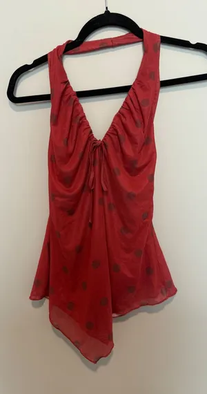 Milk + Honey Red Polka Dot Halter Top Sheer Mesh Handkerchief Hem Small thumbnail 1