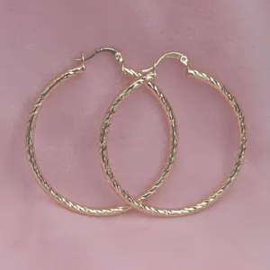 Elegant Gold Hoop Earrings 18K Gold Filled Twist Cut Hoop 50MM thumbnail 4