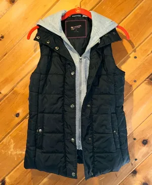 Arizona jeans company black puffer vest with gray hoodie layer thumbnail 1