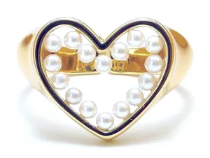 NWT PRETTY SOLID PEARL HEART RING, 18k‎ YELLOW GOLD OVER STERLING SILVER RING thumbnail 1