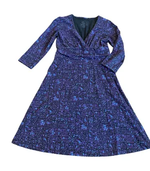 Patagonia Purple Blue Paisley Floral Dress Long Sleeve V Neck Fit Medium Women's thumbnail 1