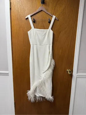 Saylor Caylin Sleeveless Feather Trim Hem Midi Dress White Small Bridal Wedding thumbnail 17
