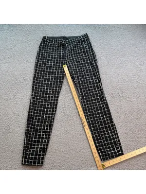 Zara Woman Black White Grid Print Slim Ankle Trousers Size M Side Zip thumbnail 4
