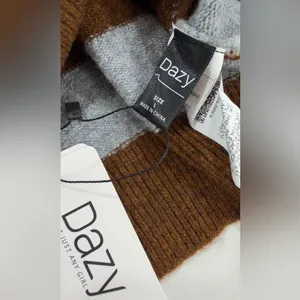Fantastic Striped V-Neck Polo Sweater in Brown and Gray thumbnail 4