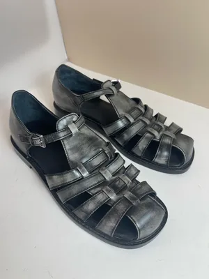 Free People Willow leather fisherman flat sandals distressed black Gladiator 8 thumbnail 5
