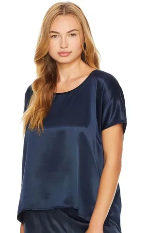PJ Harlow Roxxy Satin Lounge Top Women Small Navy Blue Pajamas Silky Loungewear thumbnail 1