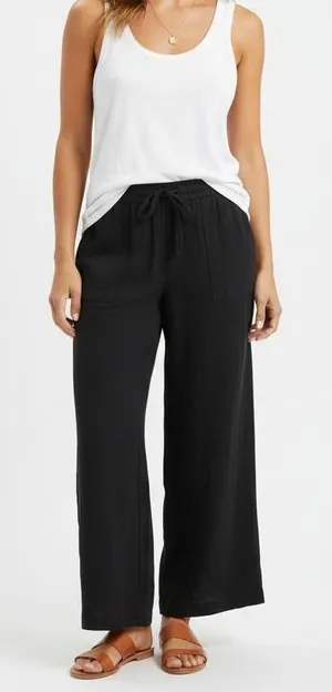 Carly Jean Los Angeles‎ Black Wide Leg Drawstring Lounge Pants Medium USA Made thumbnail 1