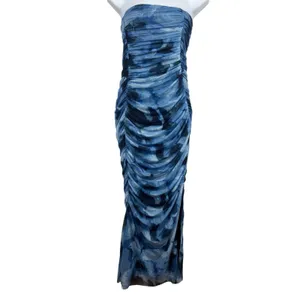 Abercrombie & Fitch Blue Mesh Ruched Strapless Lined Maxi Dress M NWT thumbnail 2