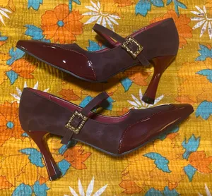 Burgundy Mary Jane Pumps Size 41/ US Woman 9.5 thumbnail 1