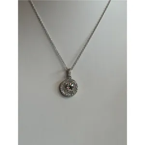 Signed Pendant Necklace with Clear Crystal Halo thumbnail 2