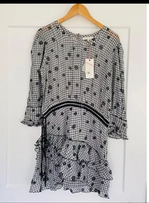 LoveShackFancy Lorelei Charcoal Floral Gingham Plaid Mini Dress Size Large thumbnail 3