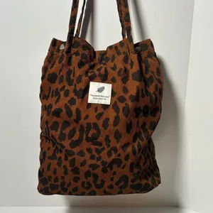 Leopard Print Corduroy Tote‎ Bag Brown Black Animal Pattern Snap Closure Lined thumbnail 11