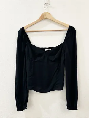 Reformation Women's Reign Sweetheart Neckline Long Sleeve Top Size 4 Black thumbnail 3