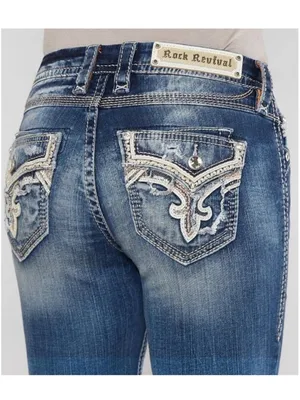 Rock Revival Mertie Easy Straight Stretch Jeans Bling Embellished Size 26 thumbnail 2