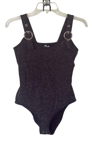 FCT With Love Basics Medium Black Silver Metallic Adjustable Straps Bodysuit thumbnail 1