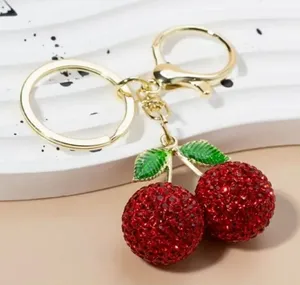 Red Cherry Rhinestone Keychain Sparkle Pendant Bag Charm Cute Accessory thumbnail 1
