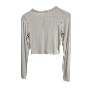 Lululemon athletica Women's Ribbed Long Sleeve Cropped off white top‎ size 2 thumbnail 4