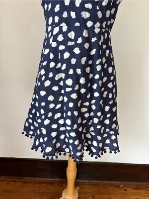 THML Navy Blue & White Pom Pom Trim V-Neck Sleeveless Dress thumbnail 4