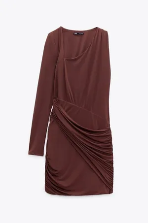 ZARA NWT brown CUT OUT ASYMMETRICAL DRESS thumbnail 4