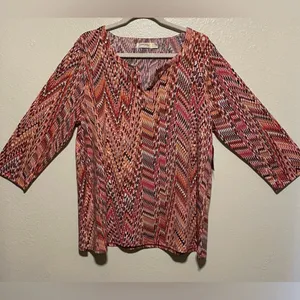 NWT Faded Glory Coral Pink Top | Long Sleeve Stretch Blouse | XL Casual Chic thumbnail 2