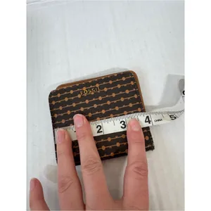 Fossil Tan Black Leather Fold Over Wallet Small Classic Women’s thumbnail 3