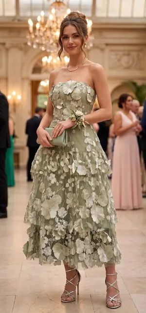 Fairy Floral Fantasy Midi Dress 2 Corsette Back Dusty Sage Embroidery Tulle thumbnail 1