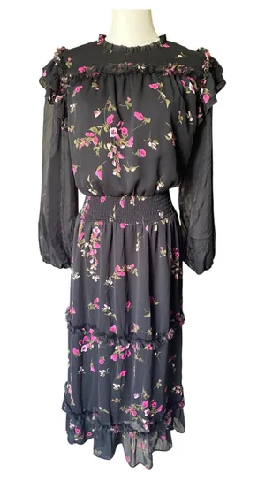 CeCe Floral Ruffle Midi Dress thumbnail 1